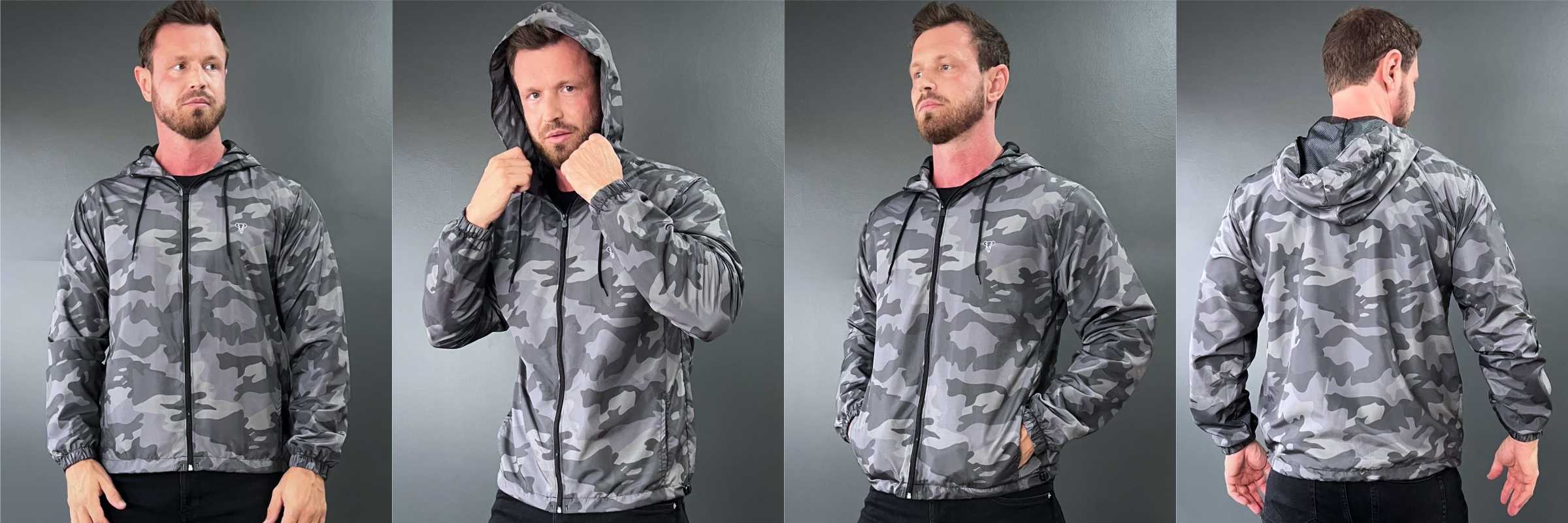 Jaqueta Corta Vento Masculina Forrada Camuflada Escura